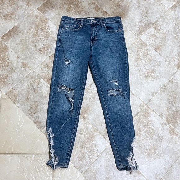 We The Free People Distressed Skinny Ankle Crop High Rise Jeans Size 30 Blue - Picture 3 of 11